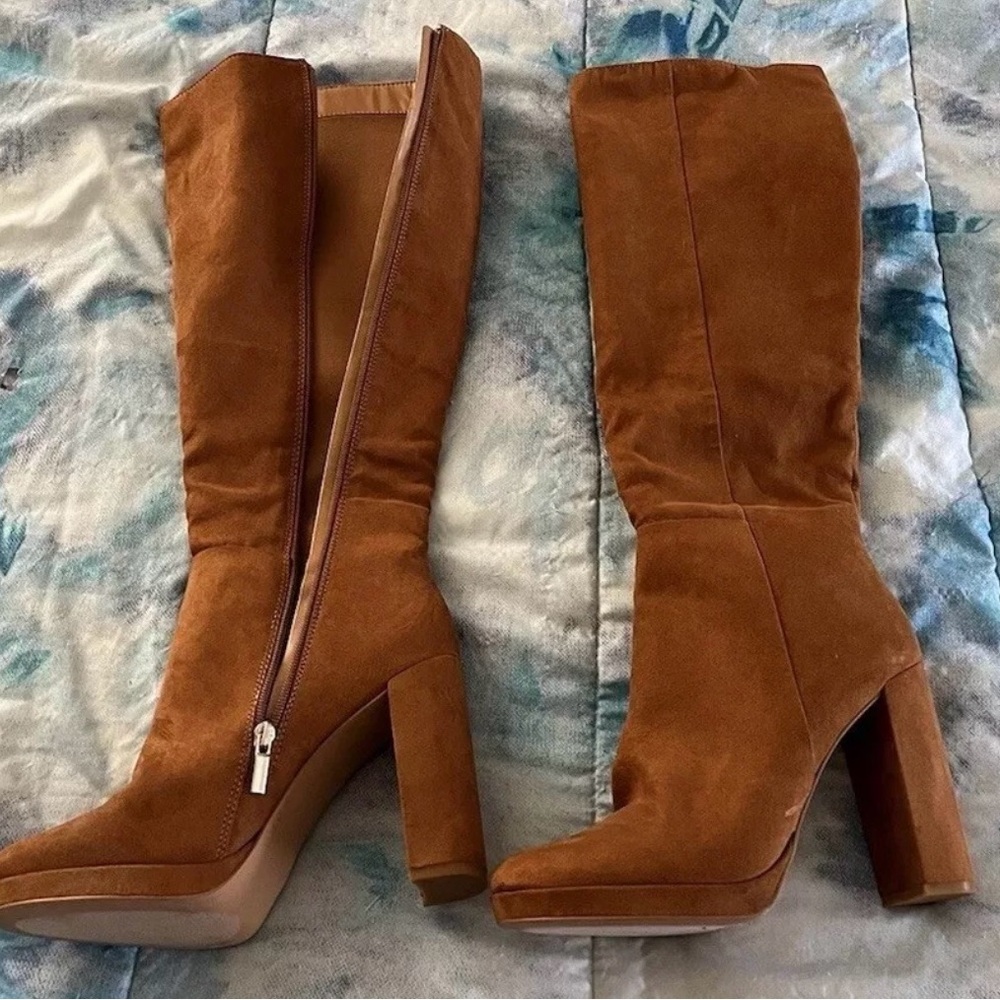 Brown Suede Knee-High Boots